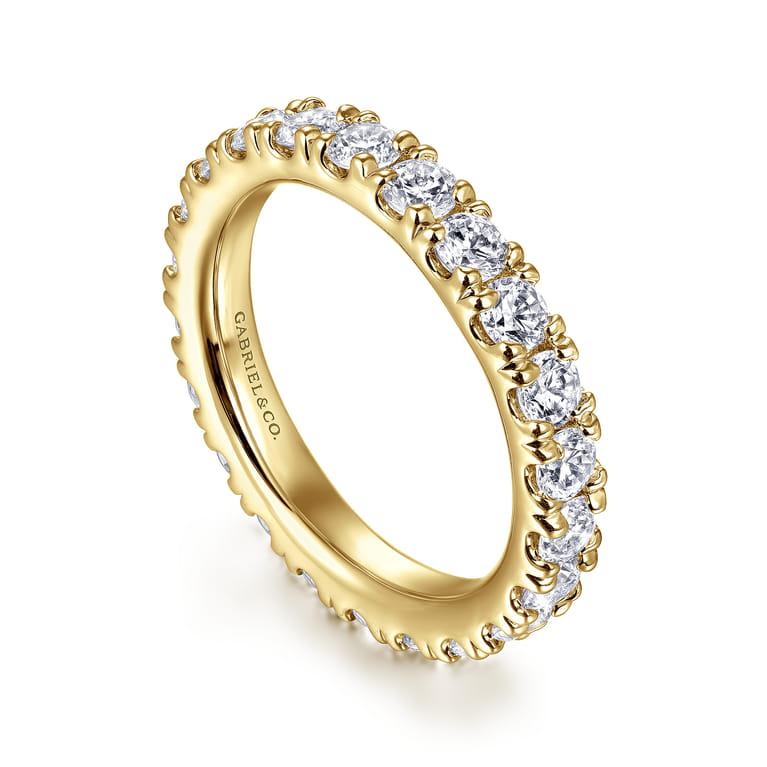 Eternity Band Wedding Ring in 14k Yellow Gold with Round Natural Diamond at Gabriel & Co. - Shot 3