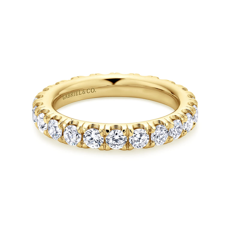 Eternity Band Wedding Ring in 14k Yellow Gold with Round Natural Diamond at Gabriel & Co. - Shot 1