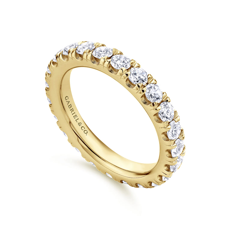 Eternity Band Wedding Ring in 14k Yellow Gold with Round Natural Diamond at Gabriel & Co. - Shot 3