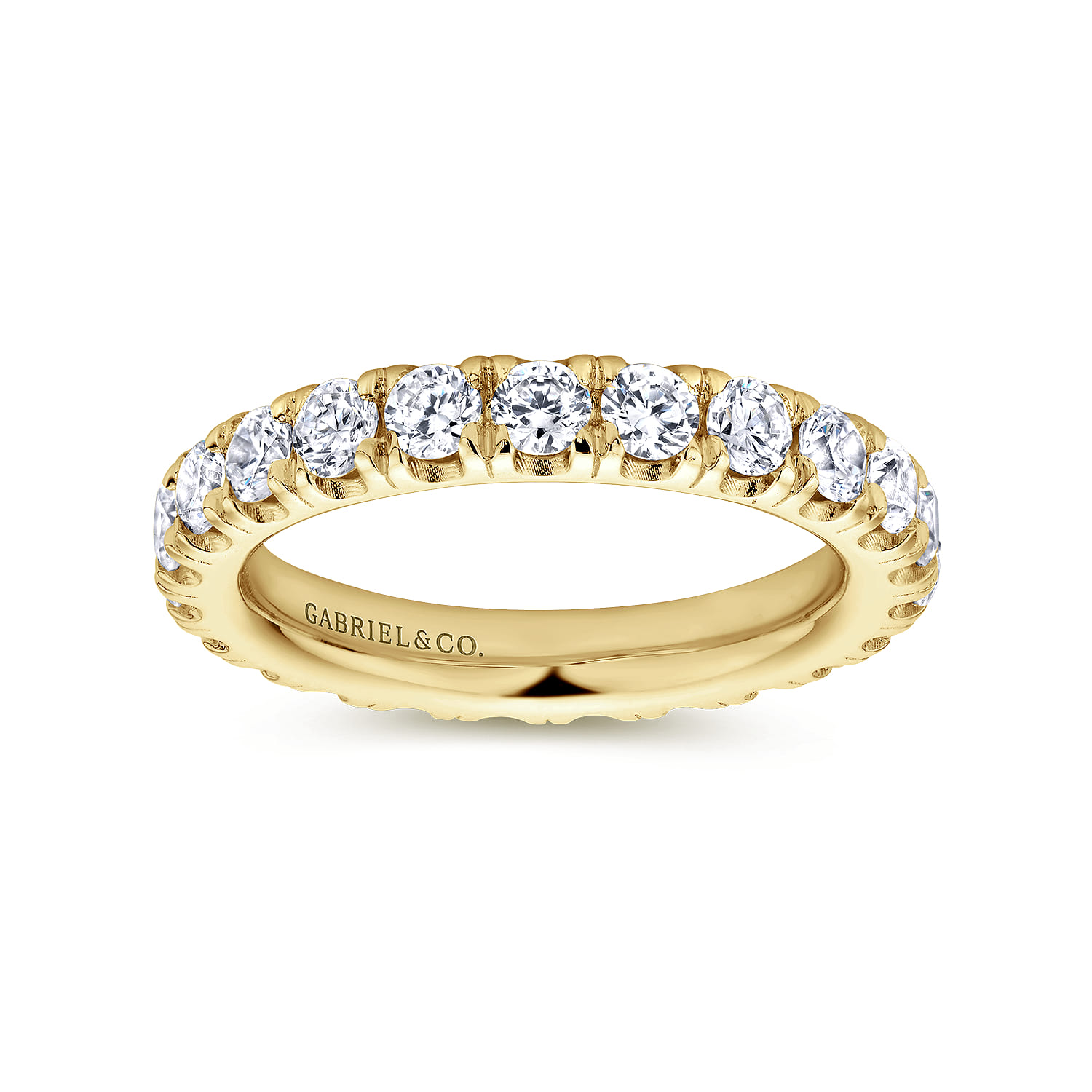 Eternity Band Wedding Ring in 14k Yellow Gold with Round Natural Diamond at Gabriel & Co. - Shot 4