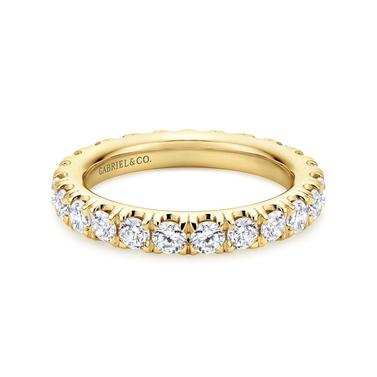 Eternity Band Wedding Ring in 14k Yellow Gold with Round Natural Diamond at Gabriel & Co. - Shot 1
