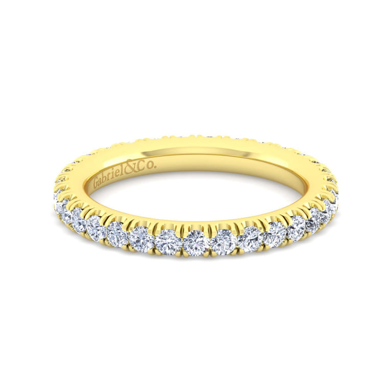 Eternity Band Wedding Ring in 14k Yellow Gold with Round Natural Diamond at Gabriel & Co. - Shot 1