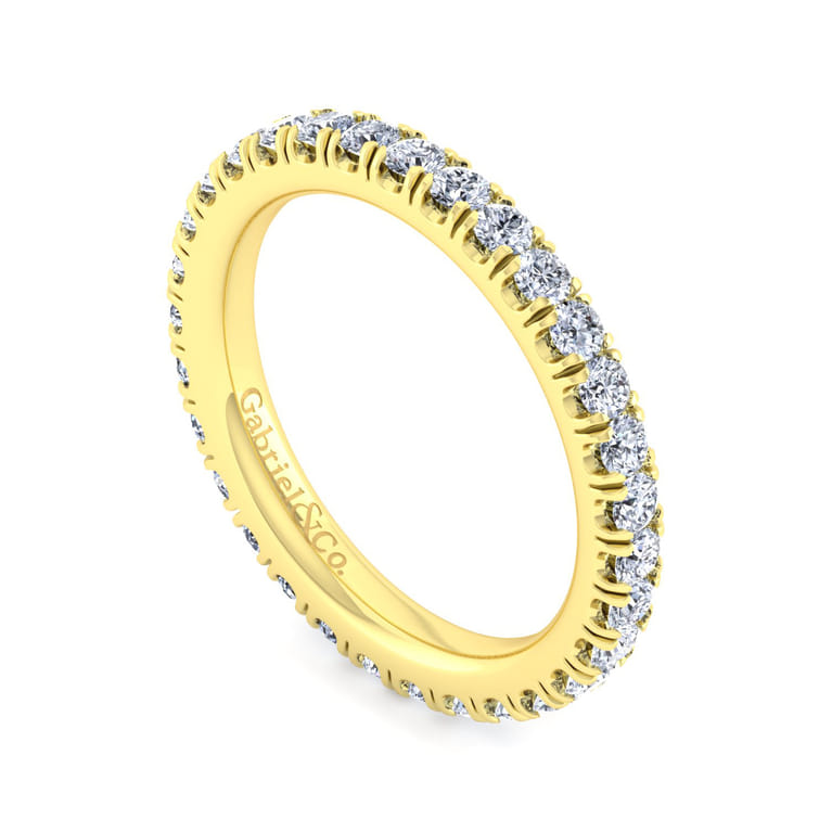 Eternity Band Wedding Ring in 14k Yellow Gold with Round Natural Diamond at Gabriel & Co. - Shot 3
