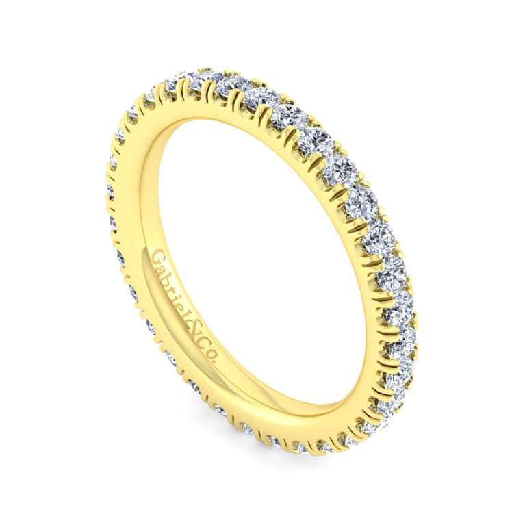 Eternity Band Wedding Ring in 14k Yellow Gold with Round Natural Diamond at Gabriel & Co. - Shot 3