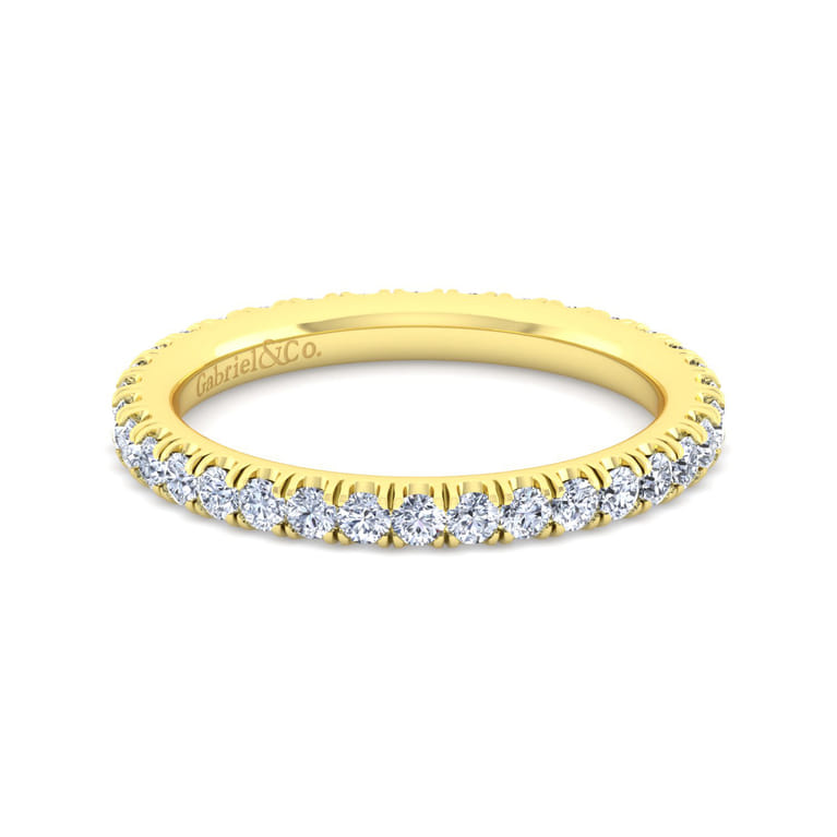 Eternity Band Wedding Ring in 14k Yellow Gold with Round Natural Diamond at Gabriel & Co. - Shot 1