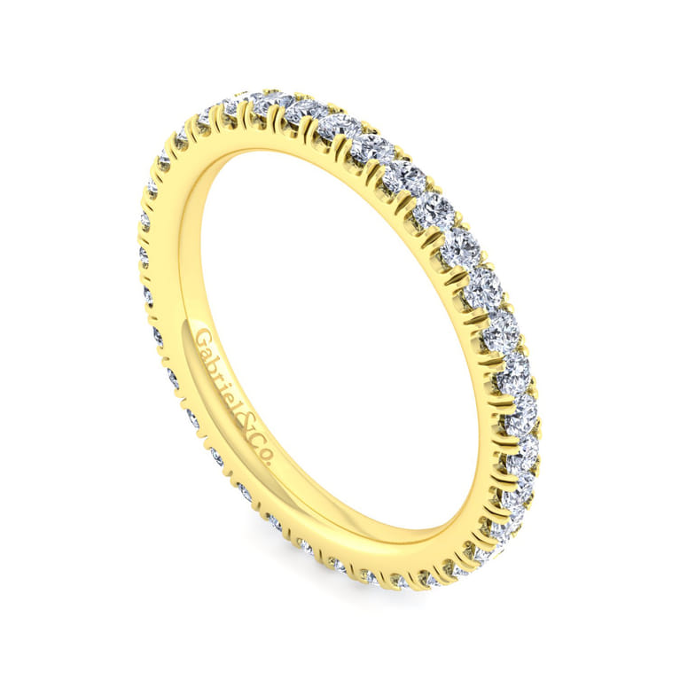 Eternity Band Wedding Ring in 14k Yellow Gold with Round Natural Diamond at Gabriel & Co. - Shot 3