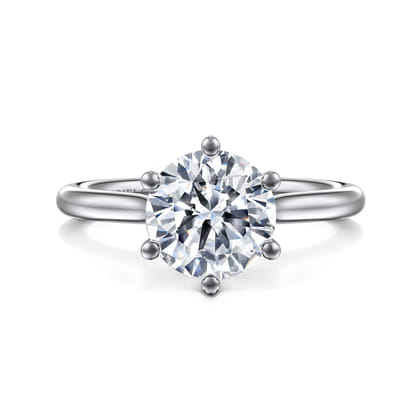 Aviva - 14K White Gold 6 Prong Round Solitaire Diamond Engagement Ring