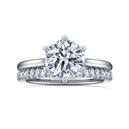 Aviva - 14K White Gold 6 Prong Round Solitaire Diamond Engagement Ring