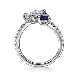 Avrille - 14K White Gold Toi et Moi Oval Sapphire and Diamond Engagement Ring