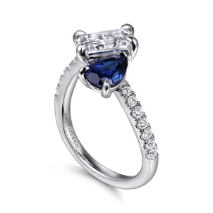 Avrille - 14K White Gold Toi et Moi Oval Sapphire and Diamond Engagement Ring