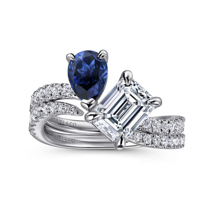 Avrille - 14K White Gold Toi et Moi Oval Sapphire and Diamond Engagement Ring