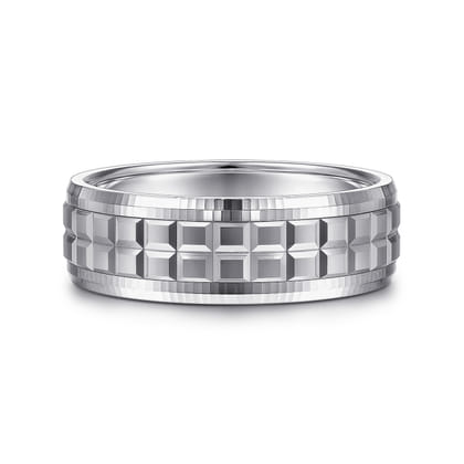 Axel - 14K White Gold 7mm - Square Inlay Men's Wedding Band
