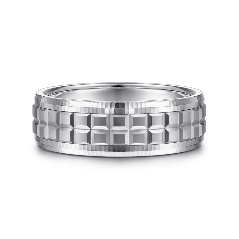 Axel - 14K White Gold 7mm - Square Inlay Men's Wedding Band - Shot 1