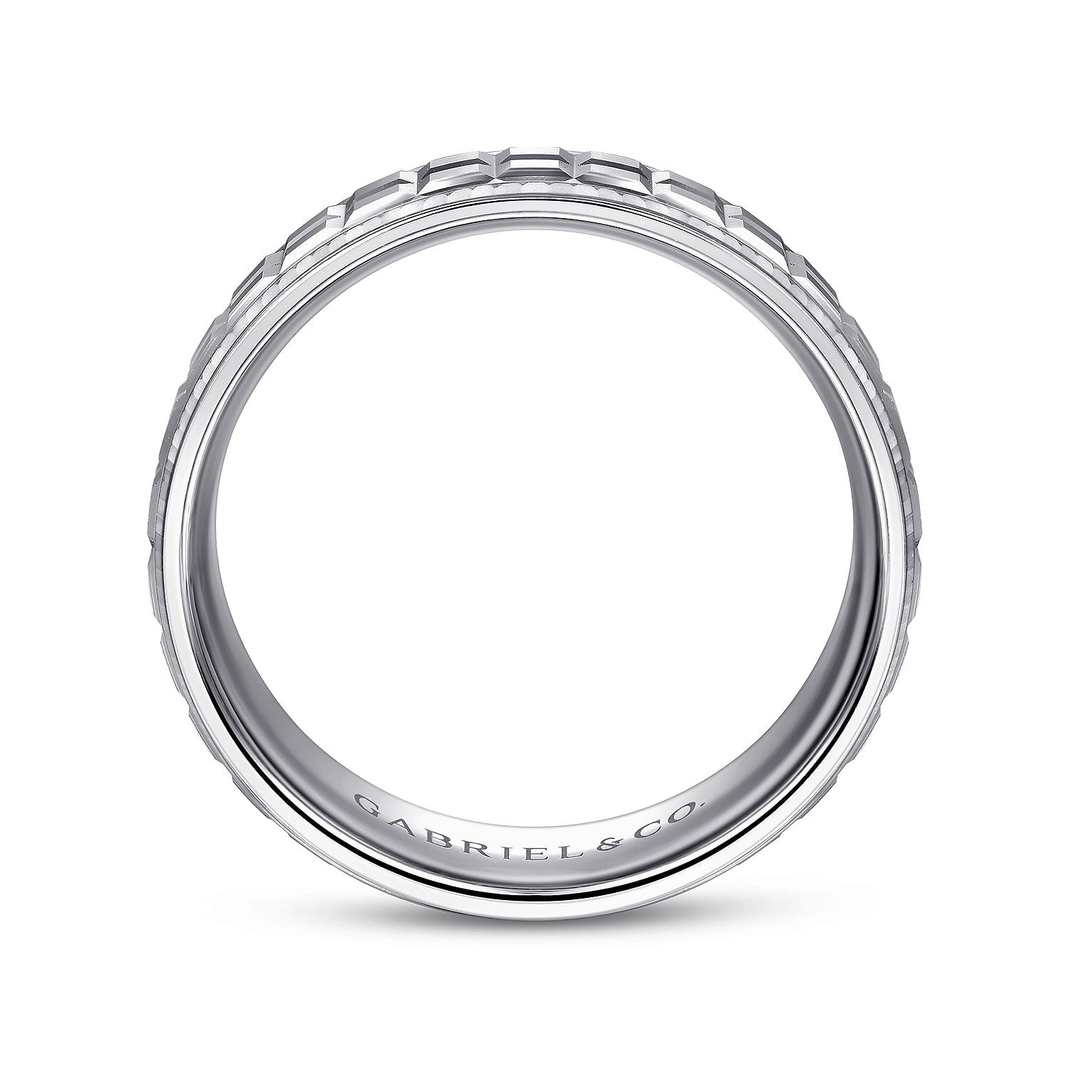 Axel - 14K White Gold 7mm - Square Inlay Men's Wedding Band - Shot 2