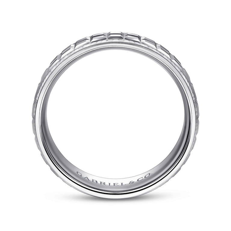 Axel - 14K White Gold 7mm - Square Inlay Men's Wedding Band - Shot 2