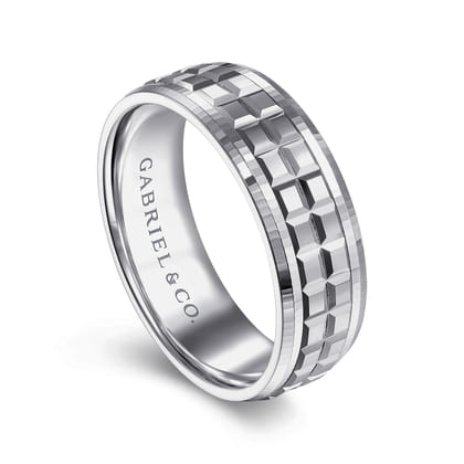 Axel - 14K White Gold 7mm - Square Inlay Men's Wedding Band