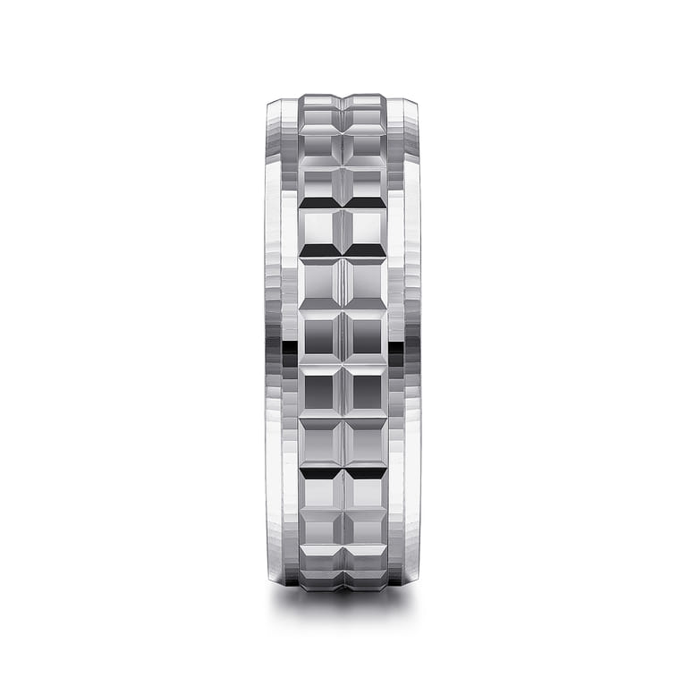 Axel - 14K White Gold 7mm - Square Inlay Men's Wedding Band - Shot 4