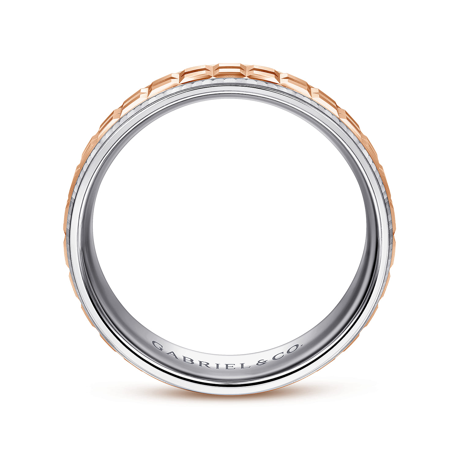 Axel - 14K White-Rose Gold 7mm - Two Tone Square Inlay Men's Wedding Band - Shot 2