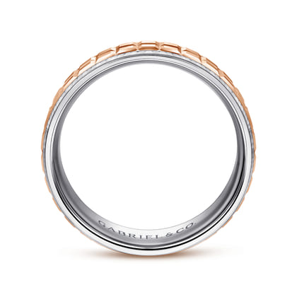 Axel - 14K White-Rose Gold 7mm - Two Tone Square Inlay Men's Wedding Band
