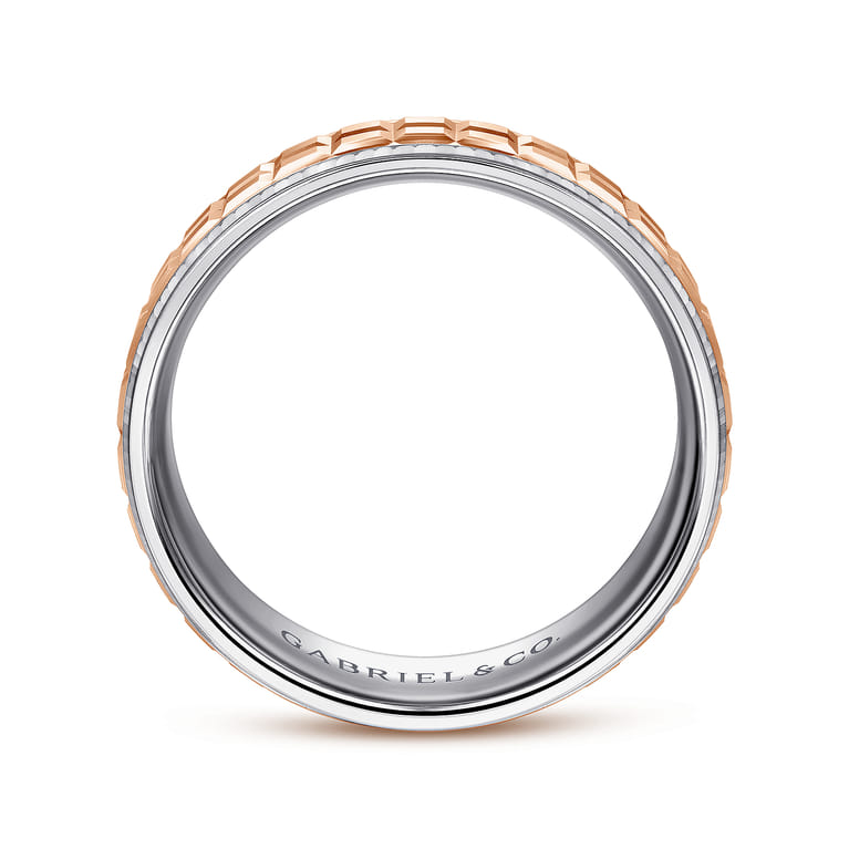 Axel - 14K White-Rose Gold 7mm - Two Tone Square Inlay Men's Wedding Band - Shot 2
