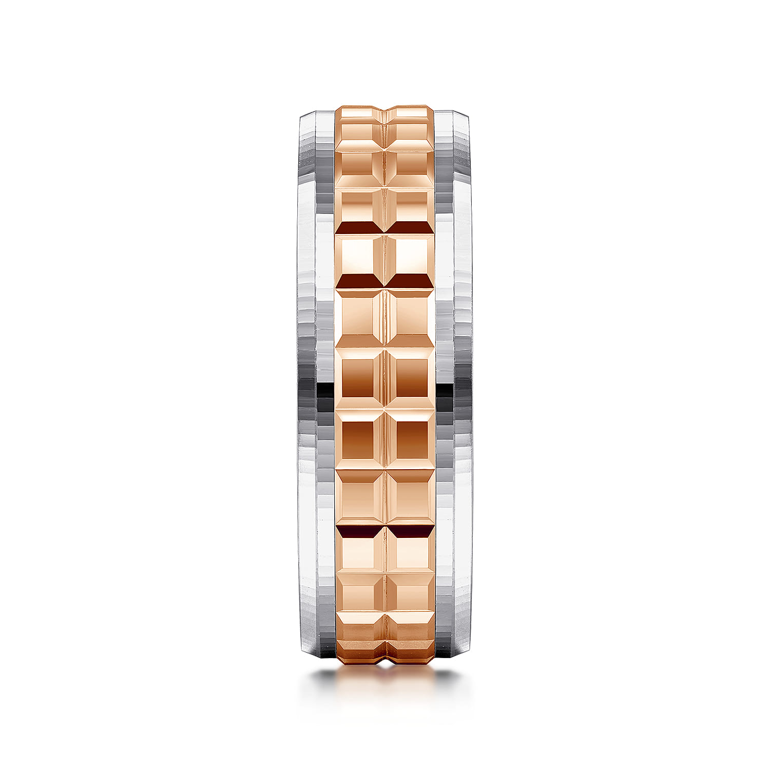 Axel - 14K White-Rose Gold 7mm - Two Tone Square Inlay Men's Wedding Band - Shot 4