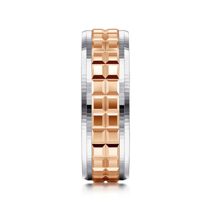 Axel - 14K White-Rose Gold 7mm - Two Tone Square Inlay Men's Wedding Band