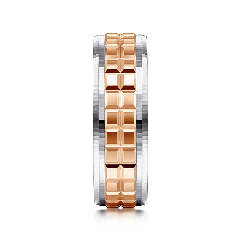 Axel - 14K White-Rose Gold 7mm - Two Tone Square Inlay Men's Wedding Band - Shot 4