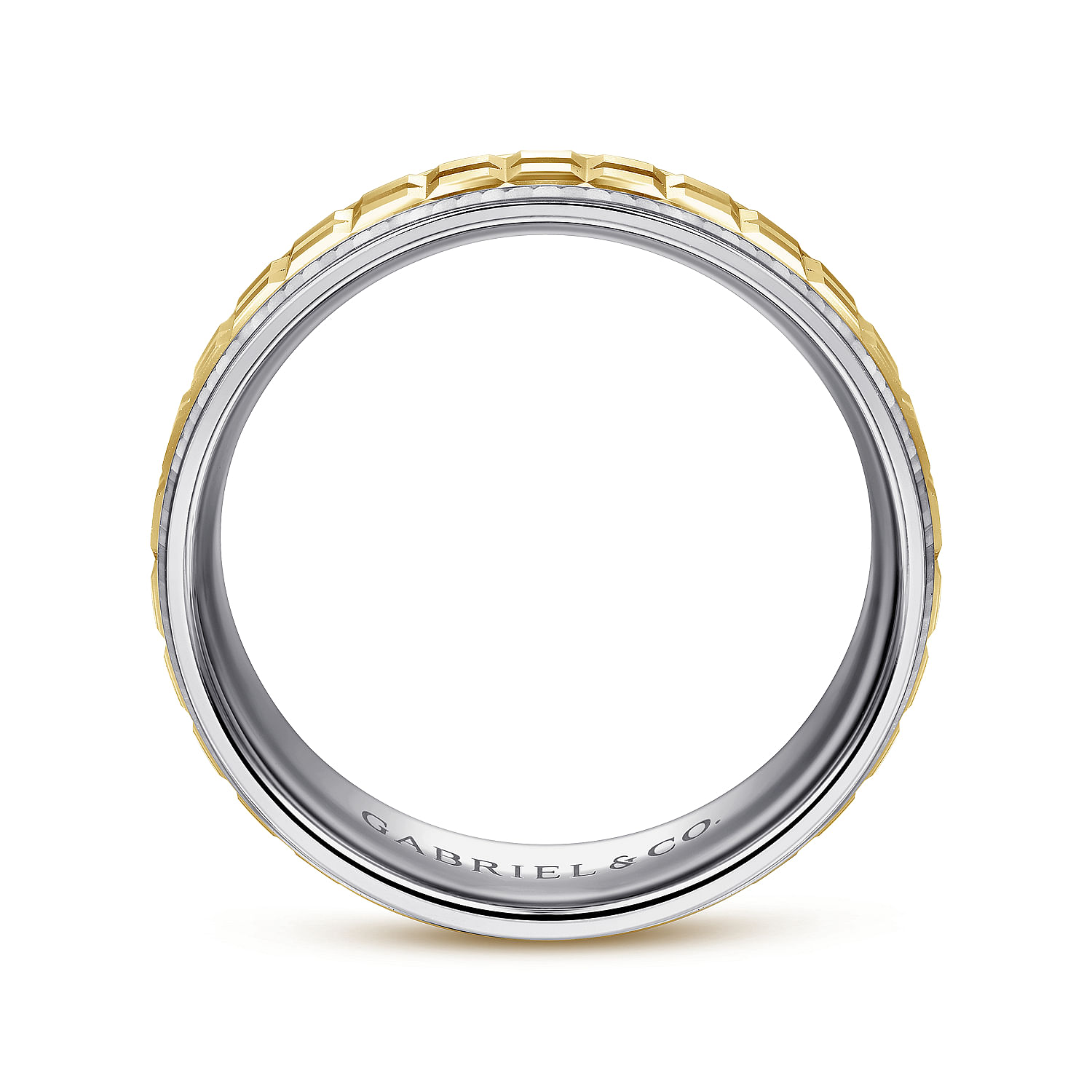 Axel - 14K White-Yellow Gold 7mm - Two Tone Square Inlay Men's Wedding Band