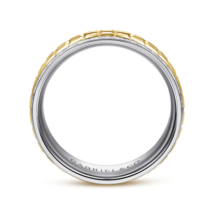 Axel - 14K White-Yellow Gold 7mm - Two Tone Square Inlay Men's Wedding Band