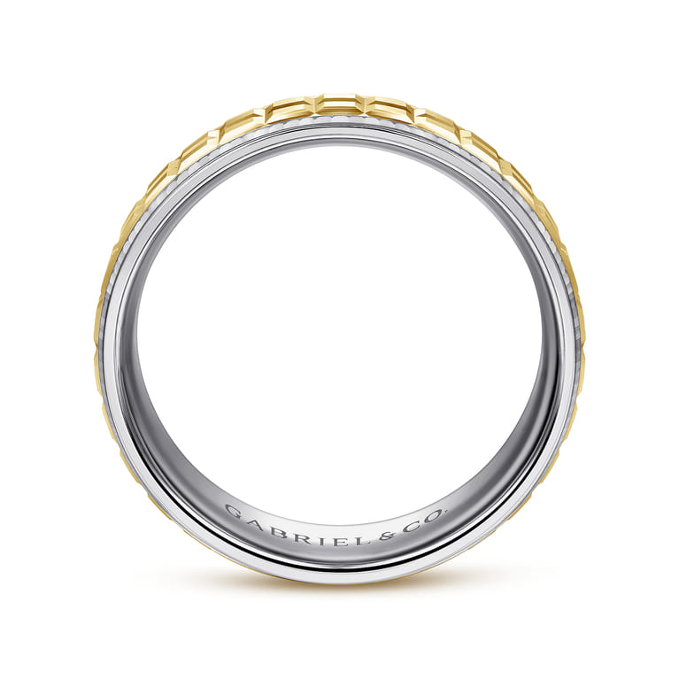 Axel - 14K White-Yellow Gold 7mm - Two Tone Square Inlay Men's Wedding Band - Shot 2