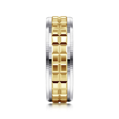 Axel - 14K White-Yellow Gold 7mm - Two Tone Square Inlay Men's Wedding Band