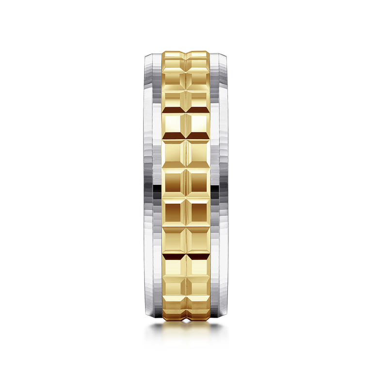 Axel - 14K White-Yellow Gold 7mm - Two Tone Square Inlay Men's Wedding Band - Shot 4