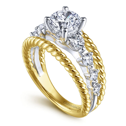 Ayala - 14K White-Yellow Gold Round Diamond Engagement Ring - 0.6 ct - Shot 3