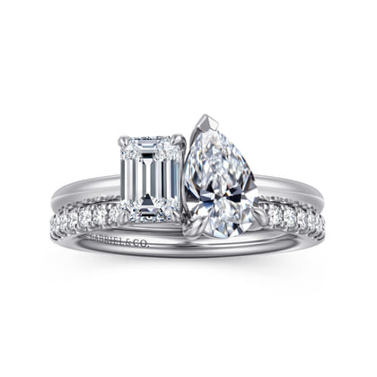 Ayla - 14K White Gold Toi et Moi Pear Shape Diamond Engagement Ring