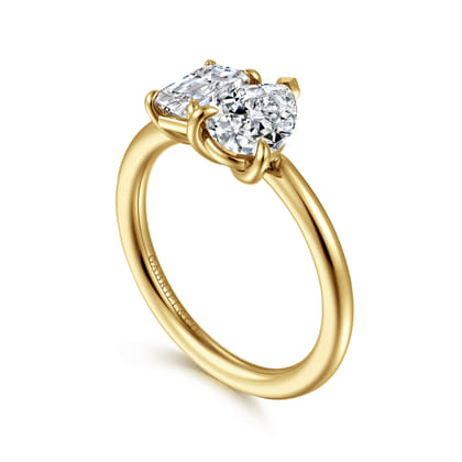 Ayla - 14K Yellow Gold Toi et Moi Pear Shape Diamond Engagement Ring