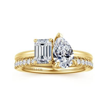 Ayla - 14K Yellow Gold Toi et Moi Pear Shape Diamond Engagement Ring
