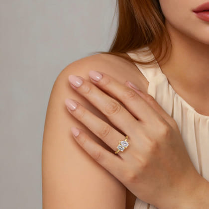 Ayla - 14K Yellow Gold Toi et Moi Pear Shape Diamond Engagement Ring