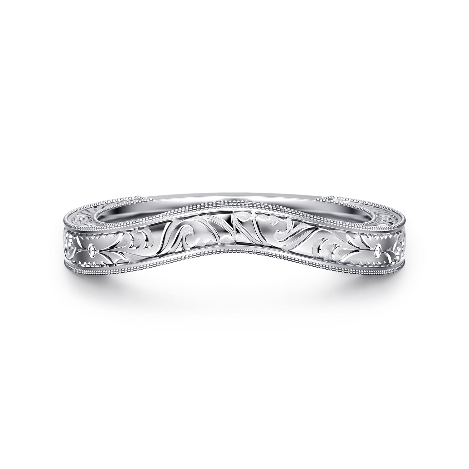 Curved Wedding Ring in 14k White Gold with   at Gabriel & Co. - Shot 1