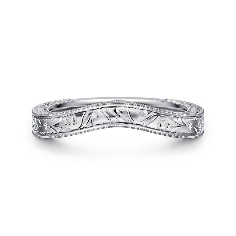 Curved Wedding Ring in 14k White Gold with   at Gabriel & Co. - Shot 1