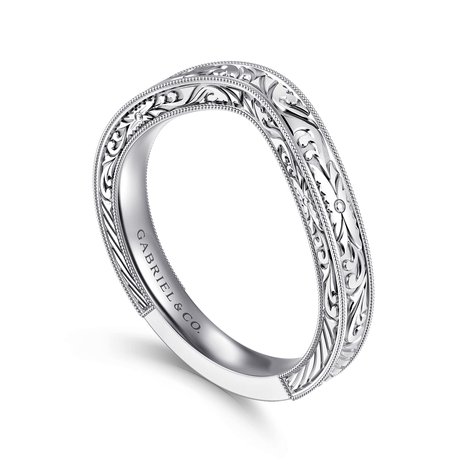 Curved Wedding Ring in 14k White Gold with   at Gabriel & Co. - Shot 3