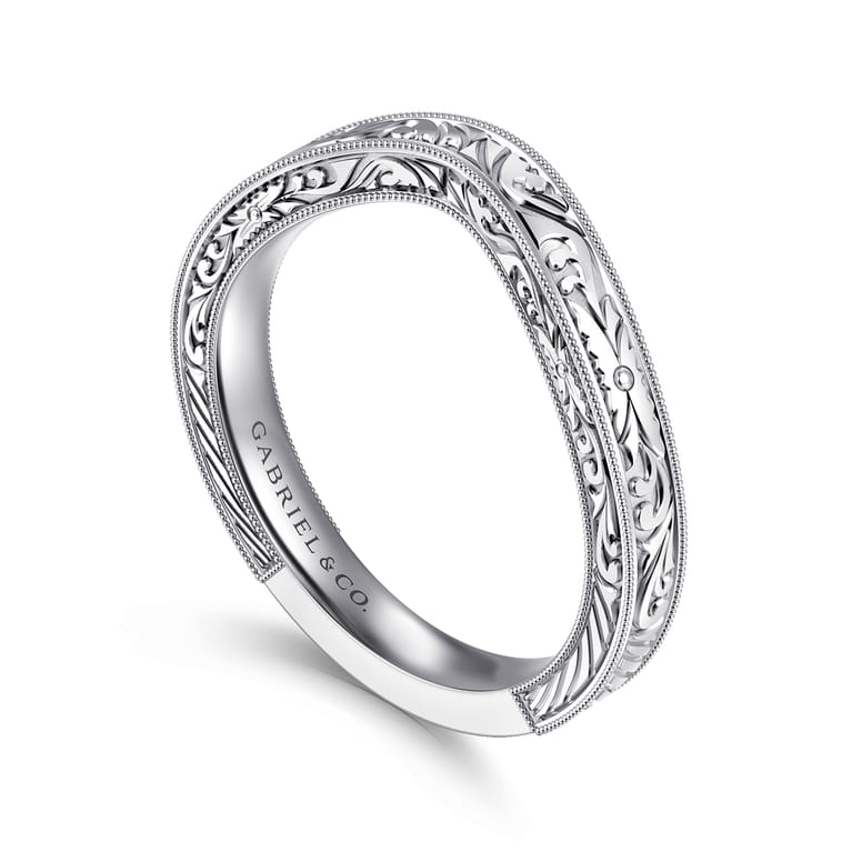 Curved Wedding Ring in 14k White Gold with   at Gabriel & Co. - Shot 3