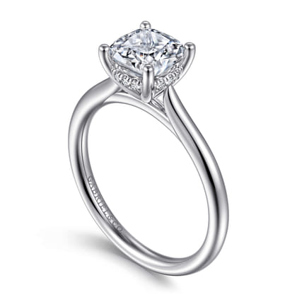 Azucena - 14K White Gold Cushion Cut Solitaire Diamond Engagement Ring
