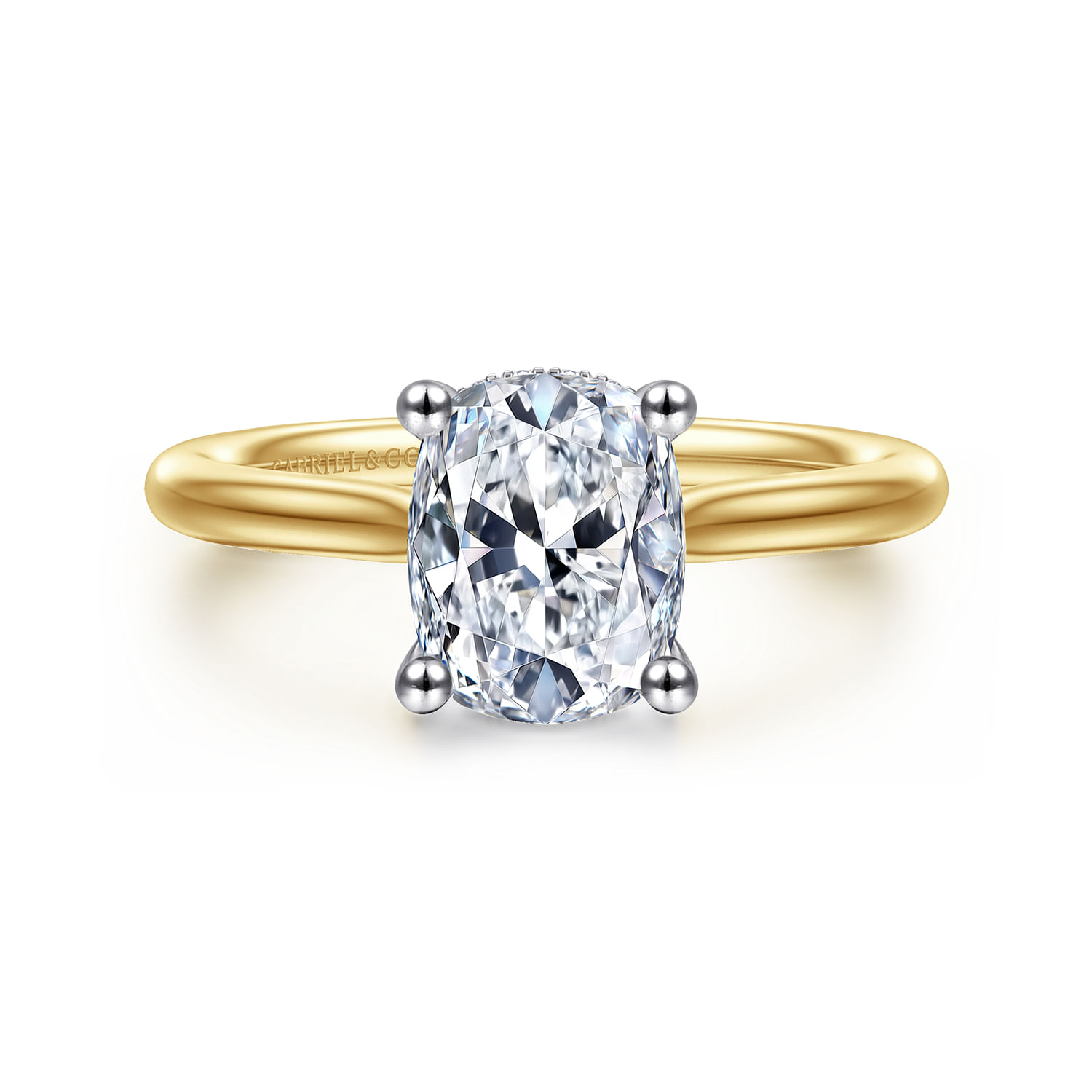 Azucena - 14K White-Yellow Gold Elongated Cushion Solitaire Diamond Engagement Ring