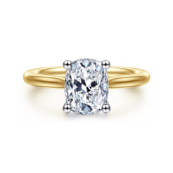 Azucena - 14K White-Yellow Gold Elongated Cushion Solitaire Diamond Engagement Ring