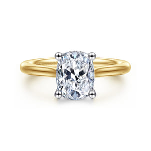 Azucena - 14K White-Yellow Gold Elongated Cushion Solitaire Diamond Engagement Ring
