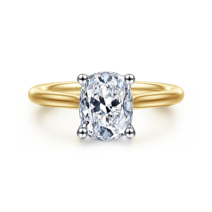 Azucena - 14K White-Yellow Gold Elongated Cushion Solitaire Diamond Engagement Ring