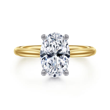 Azucena - 14K White-Yellow Gold Oval Solitaire Diamond Engagement Ring