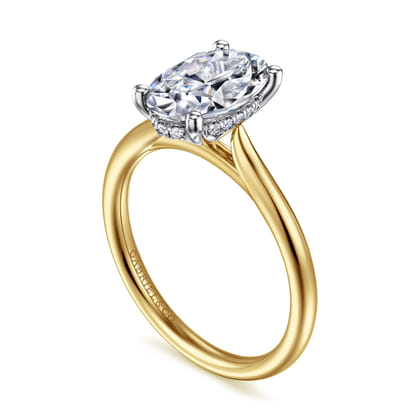 Azucena - 14K White-Yellow Gold Oval Solitaire Diamond Engagement Ring