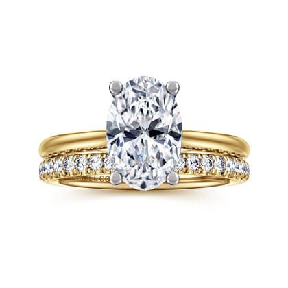Azucena - 14K White-Yellow Gold Oval Solitaire Diamond Engagement Ring