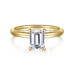 14K Yellow Gold Emerald Cut Solitaire Diamond Engagement Ring